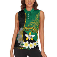 Personalised PNG Enga Provins Women Sleeveless Polo Shirt Papua New Guinea Plumeria Melanesian Pattern LT14 - Polynesian Pride