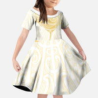 Gold White New Zealand Manta Ray Kid Short Sleeve Dress Aotearoa Maori Haehae - Polynesian Pride