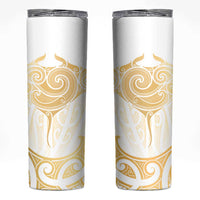 Gold White New Zealand Manta Ray Skinny Tumbler Aotearoa Maori Haehae LT14 White - Polynesian Pride
