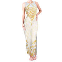 Gold White New Zealand Manta Ray Tank Maxi Dress Aotearoa Maori Haehae LT14 Women White - Polynesian Pride