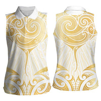 Gold White New Zealand Manta Ray Women Sleeveless Polo Shirt Aotearoa Maori Haehae LT14 - Polynesian Pride