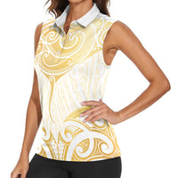 Gold White New Zealand Manta Ray Women Sleeveless Polo Shirt Aotearoa Maori Haehae LT14 - Polynesian Pride
