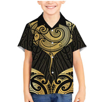 Gold Black New Zealand Manta Ray Family Matching Mermaid Dress and Hawaiian Shirt Aotearoa Maori Haehae LT14 Son's Shirt Black - Polynesian Pride