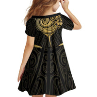 Gold Black New Zealand Manta Ray Family Matching Off The Shoulder Long Sleeve Dress and Hawaiian Shirt Aotearoa Maori Haehae - Polynesian Pride