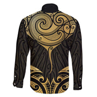 Gold Black New Zealand Manta Ray Family Matching Off The Shoulder Long Sleeve Dress and Hawaiian Shirt Aotearoa Maori Haehae - Polynesian Pride