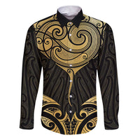 Gold Black New Zealand Manta Ray Family Matching Short Sleeve Bodycon Dress and Hawaiian Shirt Aotearoa Maori Haehae LT14 Dad's Shirt - Long Sleeve Black - Polynesian Pride