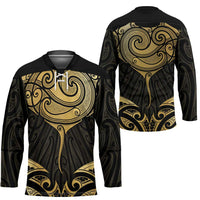 Gold Black New Zealand Manta Ray Hockey Jersey Aotearoa Maori Haehae - Polynesian Pride