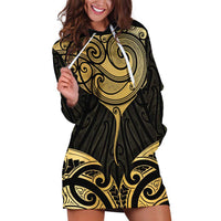 Gold Black New Zealand Manta Ray Hoodie Dress Aotearoa Maori Haehae LT14 Black - Polynesian Pride