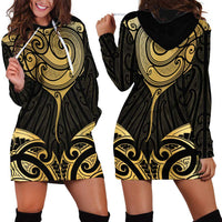 Gold Black New Zealand Manta Ray Hoodie Dress Aotearoa Maori Haehae LT14 - Polynesian Pride