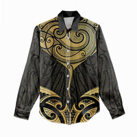 Gold Black New Zealand Manta Ray Women Casual Shirt Aotearoa Maori Haehae LT14 - Polynesian Pride
