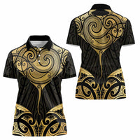 Gold Black New Zealand Manta Ray Women Polo Shirt Aotearoa Maori Haehae LT14 - Polynesian Pride