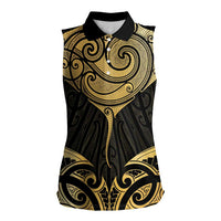 Gold Black New Zealand Manta Ray Women Sleeveless Polo Shirt Aotearoa Maori Haehae LT14 Female Black - Polynesian Pride