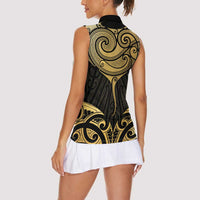 Gold Black New Zealand Manta Ray Women Sleeveless Polo Shirt Aotearoa Maori Haehae LT14 - Polynesian Pride