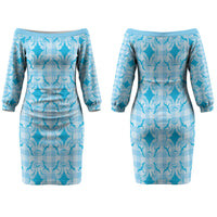 Polu Hawaii Iwa Bird Palaka Motifs Couples Matching Off The Shoulder Long Sleeve Dress and Long Sleeve Button Shirt LT14 - Polynesian Pride