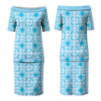 Polu Hawaii Iwa Bird Palaka Motifs Family Matching Puletasi and Hawaiian Shirt LT14 Mom's Dress Blue - Polynesian Pride