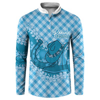 Polu Hawaii Cowboy Palaka Motifs Personalised Button Sweatshirt Paniolo Festival Puakenikeni Lei LT14 Blue - Polynesian Pride