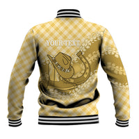Melemele Hawaii Cowboy Palaka Motifs Personalised Baseball Jacket Paniolo Festival Puakenikeni Lei LT14 - Polynesian Pride