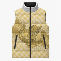 Melemele Hawaii Cowboy Palaka Motifs Personalised Sleeveless Puffer Jacket Paniolo Festival Puakenikeni Lei LT14 Unisex Yellow - Polynesian Pride
