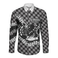 Eleele Hawaii Cowboy Palaka Motifs Personalised Long Sleeve Button Shirt Paniolo Festival Puakenikeni Lei LT14 Unisex Black - Polynesian Pride