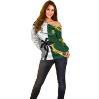 South Africa And Fiji Rugby Off Shoulder Sweater 2023 World Cup Fijian Tapa With Kente Pattern LT14 - Polynesian Pride