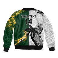 Custom South Africa And Fiji Rugby Bomber Jacket 2023 World Cup Fijian Tapa With Kente Pattern LT14 - Polynesian Pride