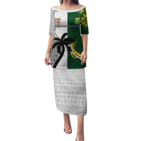 Custom South Africa And Fiji Rugby Puletasi 2023 World Cup Fijian Tapa With Kente Pattern LT14 Long Dress Green - Polynesian Pride