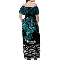 New Zealand Sulphur-crested Cockatoo Off Shoulder Maxi Dress Aotearoa Maori Mix Paua Shell