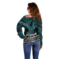 New Zealand Sulphur-crested Cockatoo Off Shoulder Sweater Aotearoa Maori Mix Paua Shell LT14 - Polynesian Pride