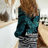 New Zealand Sulphur-crested Cockatoo Women Casual Shirt Aotearoa Maori Mix Paua Shell LT14 - Polynesian Pride
