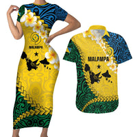 Malampa Province Couples Matching Short Sleeve Bodycon Dress and Hawaiian Shirt Vanuatu Map - Plumeria Flag Color LT14 Yellow - Polynesian Pride