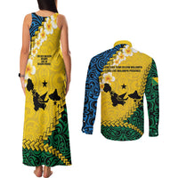 Malampa Province Couples Matching Tank Maxi Dress and Long Sleeve Button Shirt Vanuatu Map - Plumeria Flag Color