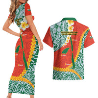 Penama Province Couples Matching Short Sleeve Bodycon Dress and Hawaiian Shirt Vanuatu Map - Plumeria Flag Color LT14 - Polynesian Pride
