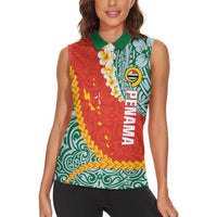 Penama Province Women Sleeveless Polo Shirt Vanuatu Map - Plumeria Flag Color