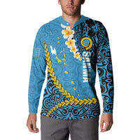 Sanma Province Button Sweatshirt Vanuatu Pattern Myna Bird - Plumeria Flag Color