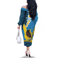 Sanma Province Family Matching Off The Shoulder Long Sleeve Dress and Hawaiian Shirt Vanuatu Pattern Myna Bird - Plumeria Flag Color LT14 - Polynesian Pride