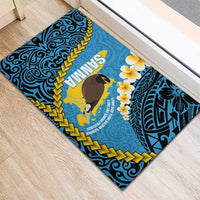 Sanma Province Rubber Doormat Vanuatu Pattern Myna Bird - Plumeria Flag Color