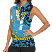 Sanma Province Women Sleeveless Polo Shirt Vanuatu Pattern Myna Bird - Plumeria Flag Color