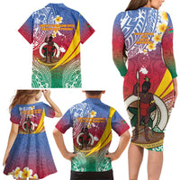 Shefa Province Family Matching Long Sleeve Bodycon Dress and Hawaiian Shirt Vanuatu Pattern Map - Plumeria Flag Color