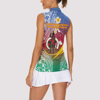 Shefa Province Women Sleeveless Polo Shirt Vanuatu Pattern Map - Plumeria Flag Color