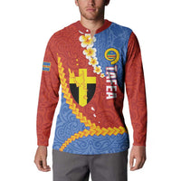 Tafea Province Button Sweatshirt Vanuatu Pattern Map - Plumeria Flag Color
