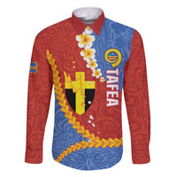 Tafea Province Family Matching Off Shoulder Short Dress and Hawaiian Shirt Vanuatu Pattern Map - Plumeria Flag Color LT14 Dad's Shirt - Long Sleeve Red - Polynesian Pride