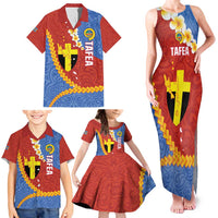 Tafea Province Family Matching Tank Maxi Dress and Hawaiian Shirt Vanuatu Pattern Map - Plumeria Flag Color LT14 - Polynesian Pride