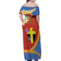 Tafea Province Off Shoulder Maxi Dress Vanuatu Pattern Map - Plumeria Flag Color