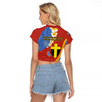 Tafea Province Raglan Cropped T Shirt Vanuatu Pattern Map - Plumeria Flag Color