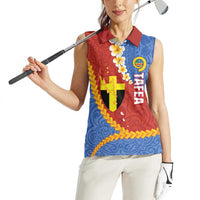 Tafea Province Women Sleeveless Polo Shirt Vanuatu Pattern Map - Plumeria Flag Color