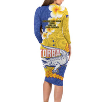 Torba Province Family Matching Long Sleeve Bodycon Dress and Hawaiian Shirt Vanuatu Pattern Crocodile - Plumeria Flag Color LT14 - Polynesian Pride