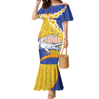 Torba Province Family Matching Mermaid Dress and Hawaiian Shirt Vanuatu Pattern Crocodile - Plumeria Flag Color LT14 Mom's Dress Yellow - Polynesian Pride