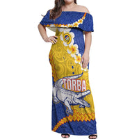 Torba Province Off Shoulder Maxi Dress Vanuatu Pattern Crocodile - Plumeria Flag Color