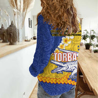 Torba Province Women Casual Shirt Vanuatu Pattern Crocodile - Plumeria Flag Color