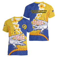 Torba Province Women V-Neck T-Shirt Vanuatu Pattern Crocodile - Plumeria Flag Color